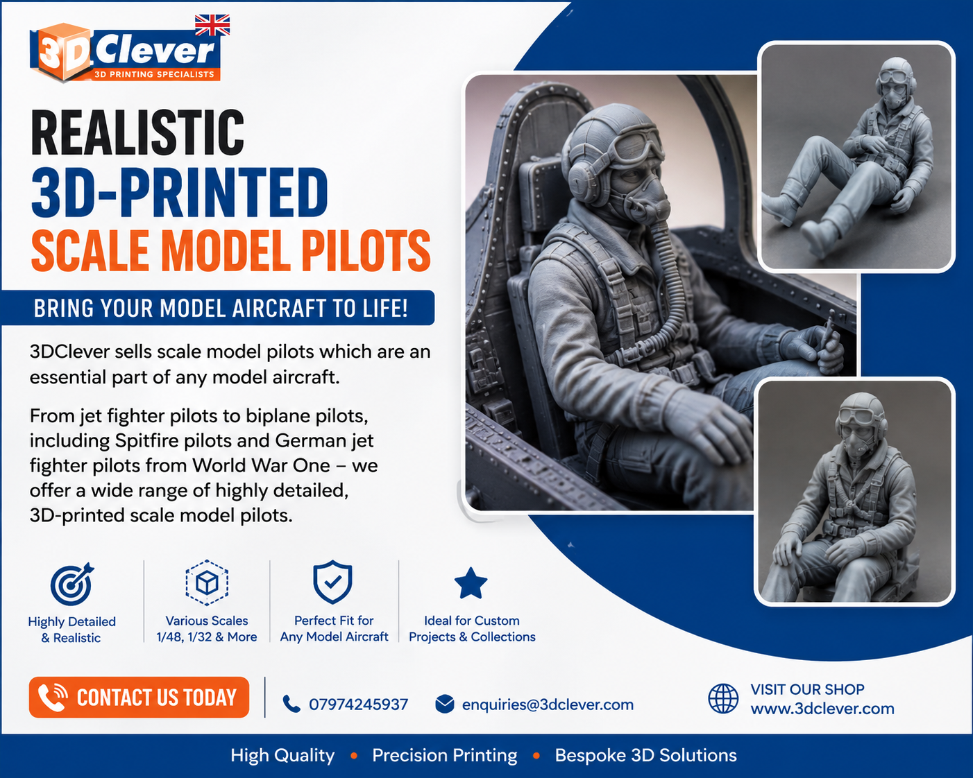Premium 3D-Printed Scale Model Pilots for Realistic Aircraft Displays and Custom Model Projects
